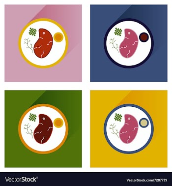 Modern flat icons with shadow steak on plate vector image