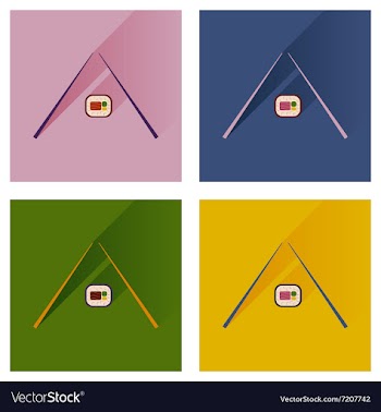 Modern flat icons with shadow sushi and chopsticks vector image