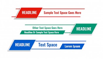 Modern geometric lower third banners in three colors Free Vector
