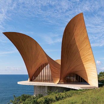 Modern Gold Glulam Visitor Centre Overlooking Caribbean