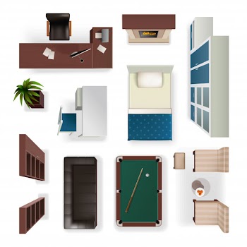 Modern interior elements realistic top view Free Vector