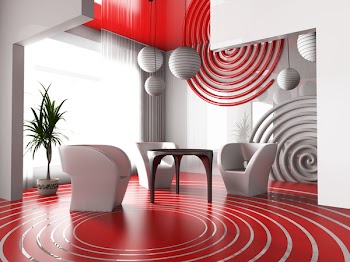 Modern interior with concentric circles on a floor