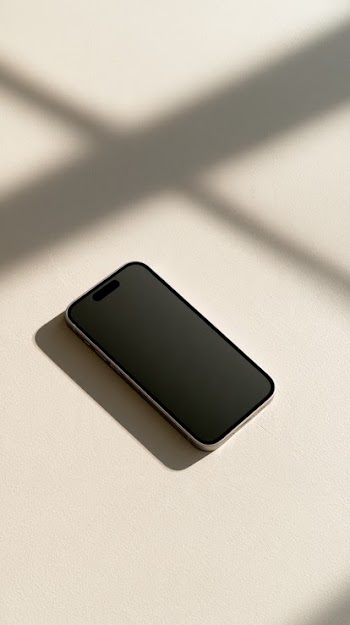 Modern iPhone 15 Flat Lay on Cream Surface
