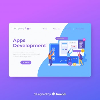 Modern landing page template in flat design Free Vector