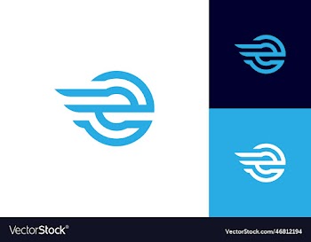 modern logo initial letter e with wings element