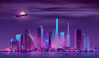 Modern metropolis night cityscape cartoon vector Free Vector