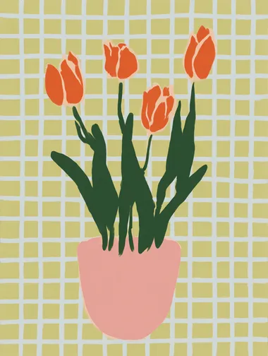 Modern Minimalist Orange Tulips in Pink Pot Modern Minimalist Orange Tulips in Pink Pot