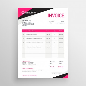 Modern pink geometric invoice template design Free Vector