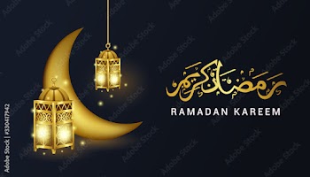 modern ramadan kareem on black background with gold lantern, moon and calligraphy ornament vector illustration
