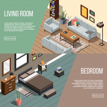 Modern room banners collection Free Vector