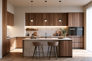 Modern Scandinavian Kitchen with Warm Wood Cabinets