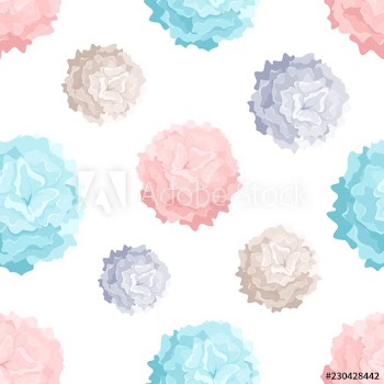 Modern seamless pattern with colorful pom poms of different size