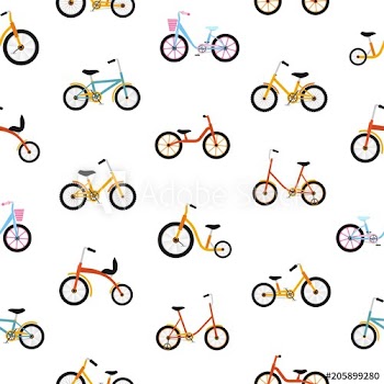 Modern seamless pattern with kids bicycles of various types