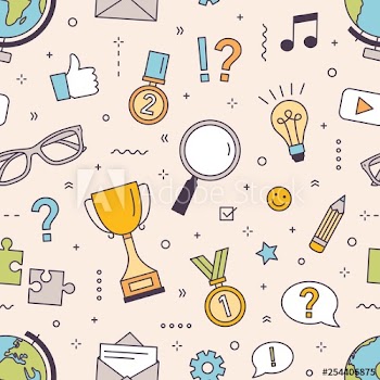 Modern seamless pattern with puzzle, competition in answering quiz questions or intellectual game elements