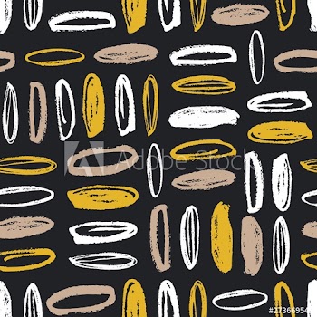 Modern seamless pattern with rough oval brush strokes on black background