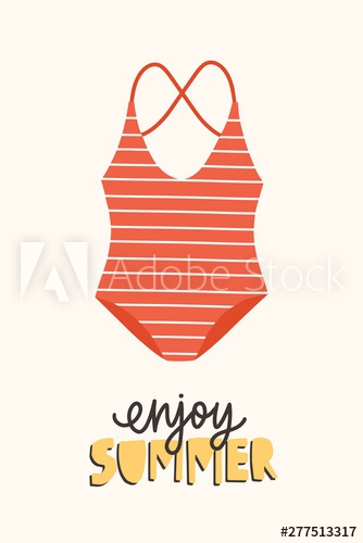 Modern seasonal composition with Enjoy Summer phrase handwritten with elegant calligraphic font and swimsuit or swimwear