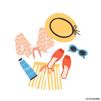 Modern summer composition with beachwear, sunglasses and sunscreen