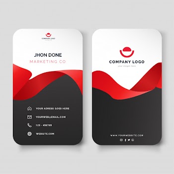 Modern vertical visit card with red ribbon Free Vector