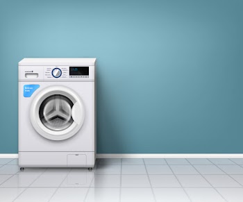 Modern washing machine in empty laundry room Free Vector