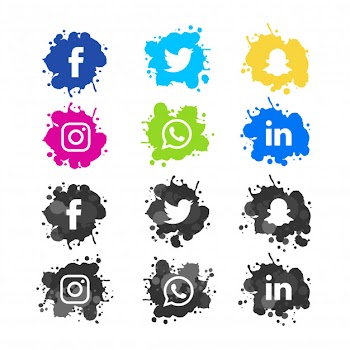 Modern watercolor splash social media icons pack Free Vector