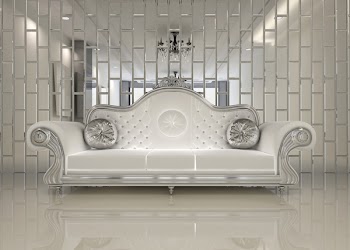Modern white sofa in royal interior apartment space