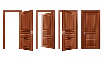 Modern wooden opened and closed door in different positions realistic set isolated illustration Free Vector