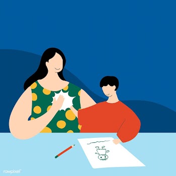 Mom giving son high five in homeschool art painting time during the co.. | Free  vector - 2309064