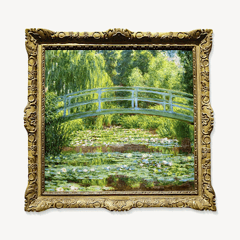 Monet&rsquo;s Japanese Footbridge artwork in gold | Free PSD - rawpixel
