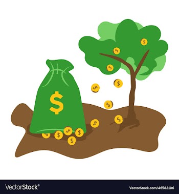 money bag with dollar coins falling from tree