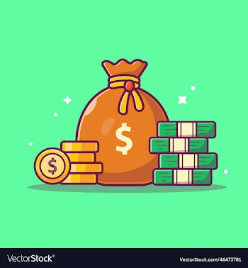money bag with money and coin cartoon