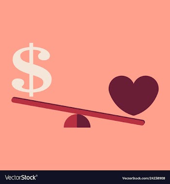 Money weights over the heart scales between love vector image