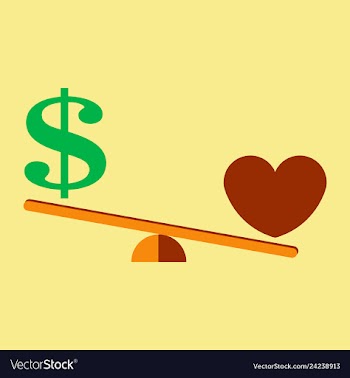 Money weights over the heart scales between love vector image