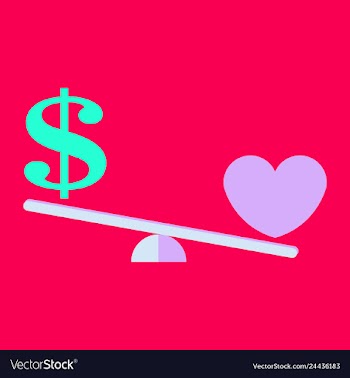 Money weights over the heart scales between love vector image