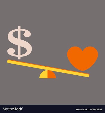 Money weights over the heart scales between love vector image