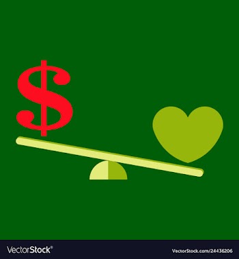 Money weights over the heart scales between love vector image