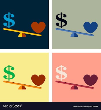 Money weights over the heart scales between love vector image