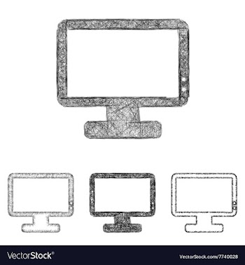 Monitor icon set - sketch line art vector image