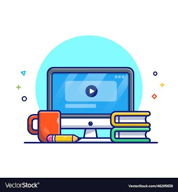 monitor mug book and pencil cartoon