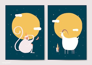 Monkey and goat cards | Free stock vector - 591981