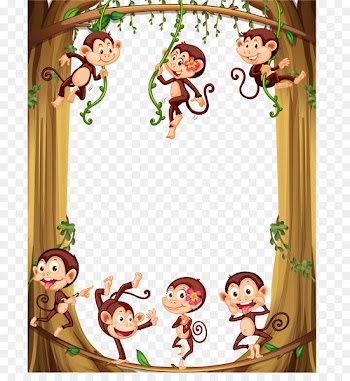 Monkey Cartoon Illustration - Vector Monkey Border 