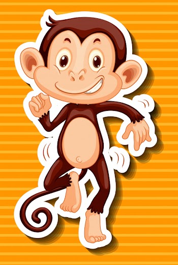 Monkey dancing on yellow background