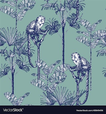 monkey in the jungle black outline repeat design