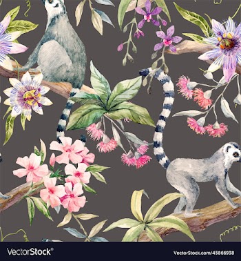 monkey on tree with tropical leaves and spring