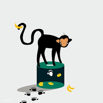 Monkey standing on the donation box | Free stock vector - 462148