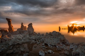 Mono Rising - The onset of stormy weather created reflections of light and color on the water at sunrise. 