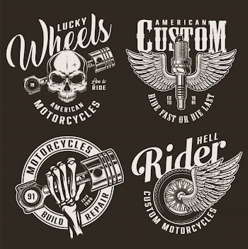 Monochrome custom motorcycle badges Free Vector
