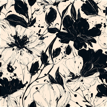 Monochrome Floral Pattern on Cream Background