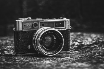 Monochrome Photo of Camera