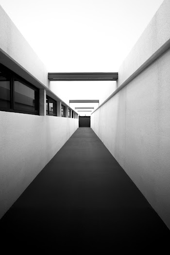 Monochrome Photo of Empty Hallway