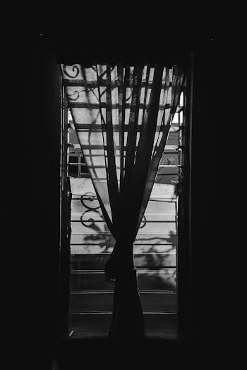 Monochrome Photo of Jalousie Window